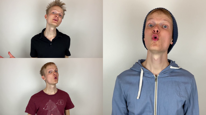 Schnappschuss aus dem von Jonas Wolf (dreimal im Bild) mit seinen Chören produzierten Musikvideo.  SCREENSHOT: WOLF