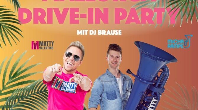 Reklameplakat für die Mallorca Drive-in-Party in Münsingen.
