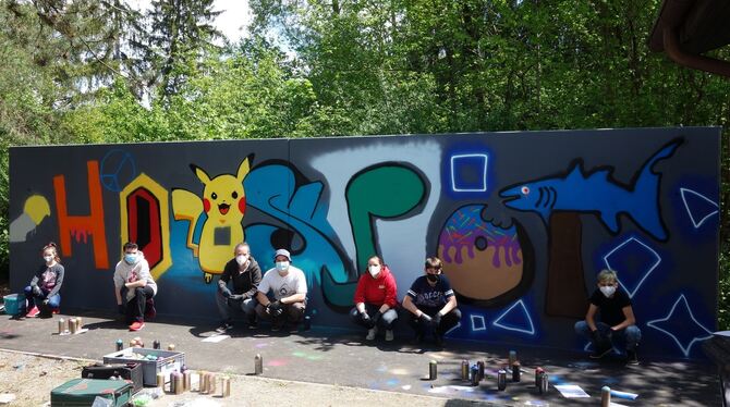 Die fertig bemalte Schallschutzwand am Jugendhaus in Bästenhardt. FOTO: STRAUB Die fertig bemalte Schallschutzwand am Jugendhaus in Bästenhardt. FOTO: STRAUB