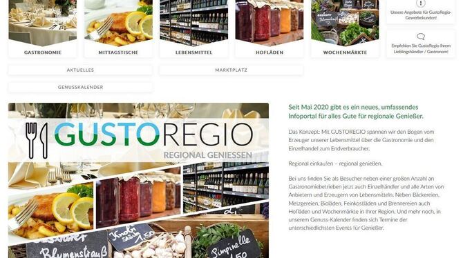 Das Gustoregio-Portal ist eine Art Gelbe-Seiten-Verzeichnis für Gastronomie, Wochenmärkte, Hofläden und andere regionale Direktv