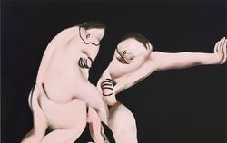 Das Gemälde von Ambera Wellmann zeigt zwei nackte Figuren. Ob ein sexueller Übergriff dargestellt wird, bleibt offen.  FOTO: STA