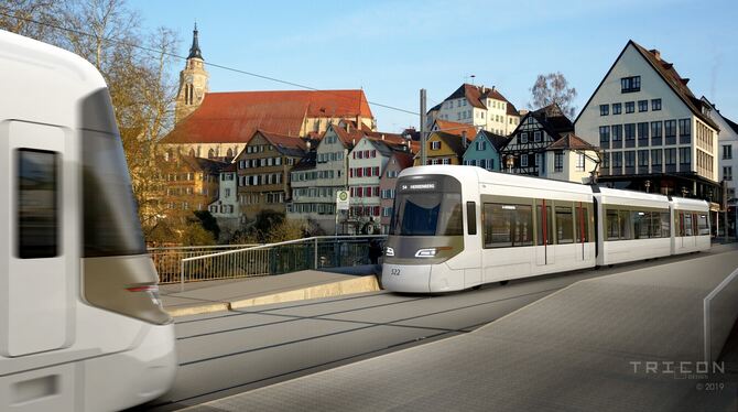 So soll die Regionalstadtbahn auf der Neckarbrücke aussehen.