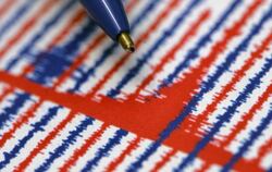 Ein Kugelschreiber zeigt auf den markierten Erdbeben-Ausschlag