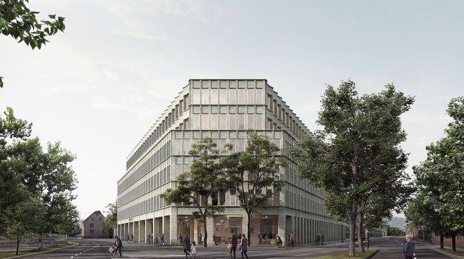 Alles in einem fast 180 Millionen teuren Neubau vereint: So soll das Reutlinger Landratsamt aussehen. VISUALISIERUNG: RIEHLE + A