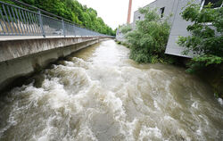 Noch viel Land in Sicht: Trotz des Dauerregens ist der Echazpegel wie beim Stoll-Areal bisher nur moderat angestiegen. FOTO: PIE