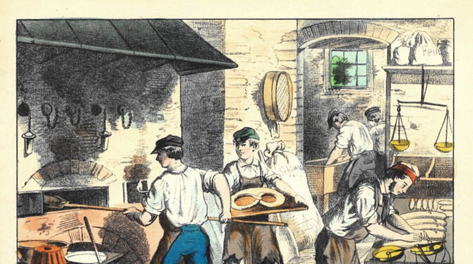 So haben Bäckereien Ende des 19. Jahrhunderts ausgesehen. Schon damals war das Bäckerhandwerk Schweiß treibend – und zur damalig