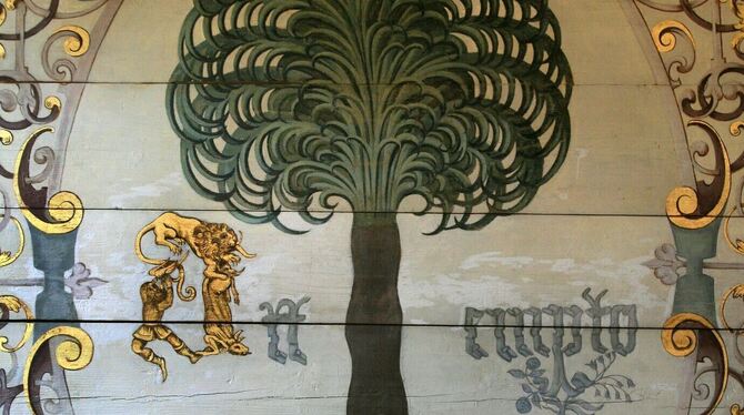 Im Goldenen Saal des Residenzschlosses Urach ist diese Palme als Detail abgebildet. Sie erinnert an die Wallfahrt des jungen Gra