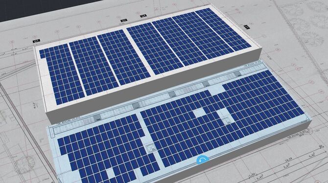 So soll die PV-Anlage auf dem Dach der Sporthalle Sonnenbühl aussehen.  FOTO: EENA