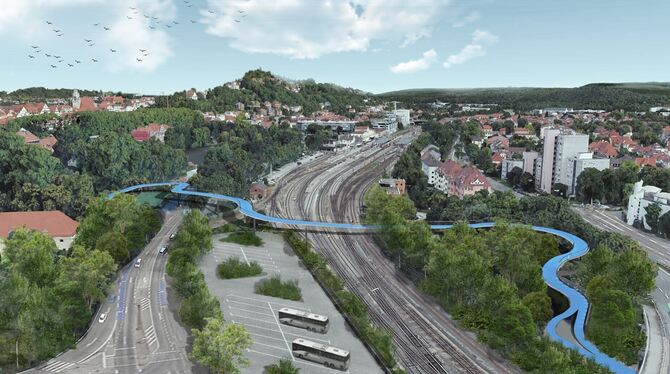 So soll die Radbrücke West im Frühjahr 2024 aussehen. GRAFIK: Mayr, Ludescher und Partner, Beratende Ingenieure PartGmbB