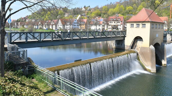 Das Stauwehr in Tübingen: Hier drohte der Stocherkahn hinunterzustürzen.