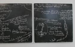 Zwei der »Achberger Tafeln«, auf denen Joseph Beuys seine Haltung zu Mensch, Kreativität und Künstlertum erläuterte.  FOTO: SPIL