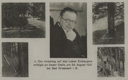 Eine Postkarte mit Fotos aus den 1920ern zeigt den Tatort des Erzberger-Mords am 26. August 1921.  FOTOS: ANTON HUBER/SAMMLUNG R