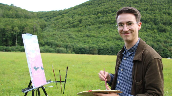 Der 23 Jahre alte Landschaftsmaler Samuel Müller ist mindestens ein Mal pro Woche mit Staffelei, Pinseln und Leinwand in der Reg