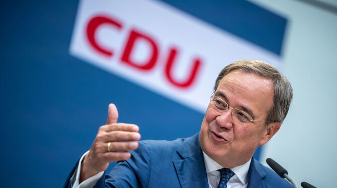Armin Laschet, Unions-Kanzlerkandidat, derem über die bevorstehende Bundestagswahl beraten.  FOTO: KAPPELER/DPA