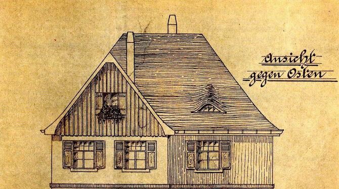 Eine historische Ansicht des Wasserwerks Erpfingen von 1911: Die Zeichnung wurde in einer Festschrift zur Einweihung des Hochbeh