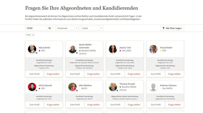 Auf der Internetseite abgeordnetenwatch.de können Bürger allen Bundestagsabgeordneten und -kandidaten direkt und persönlich Frag