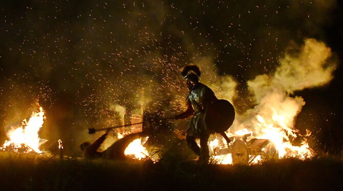 Römerfest, Hechingen, Freilichtmuseum Ein Legionär kämpft gegen Alamannen.