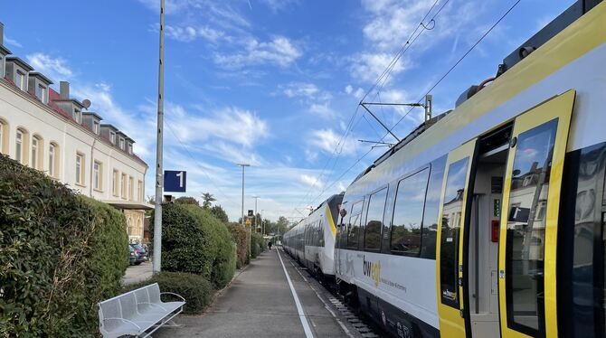 Ein Zug der Abellio Rail steht am Bahnsteig in Metzingen. Am Freitagabend vor einer Woche wollte der 21-jährige Nana Gyebi von h