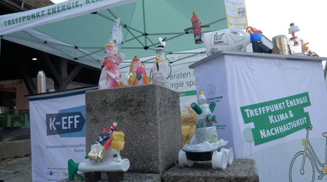 Kunstwerke aus Verpackungsmüll in Metzingen. FOTO: KLIMASCHUTZAGENTUR Kunstwerke aus Verpackungsmüll in Metzingen. FOTO: KLIMASCHUTZAGENTUR