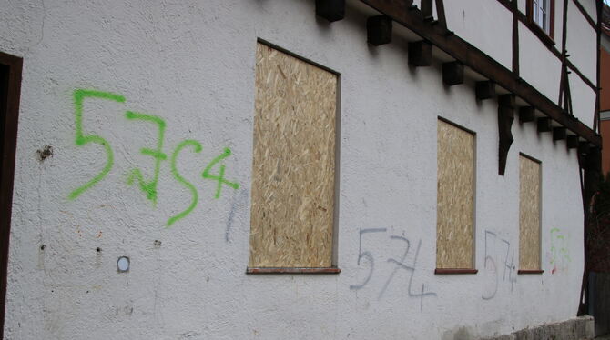Insgesamt fünf Fenster der Spitalschule wurden eingeschmissen, am Gebäude befinden sich Schmierereien.  FOTO: OECHSNER
