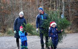 Familie Knoblau aus Tübingen ist fündig geworden und auch die Kinder haben kleine Bäume mitgenommen.  FOTO: STRAUB 