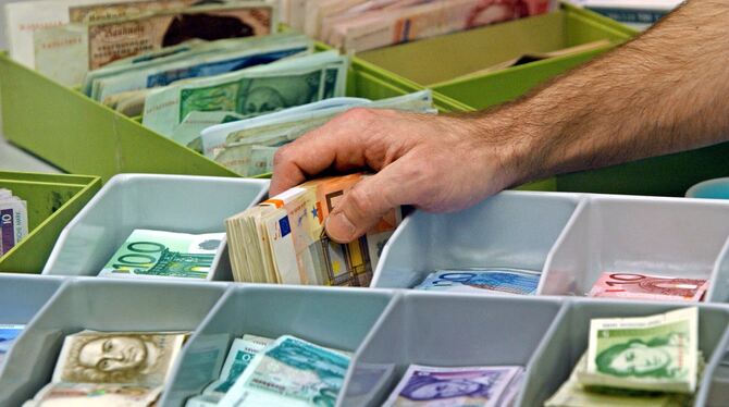 Euro- und D-Mark-Banknoten: In Umfragen erkennt die Mehrheit die Vorteile der europäischen Gemeinschaftswährung an. FOTO: MAY/D Euro- und D-Mark-Banknoten: In Umfragen erkennt die Mehrheit die Vorteile der europäischen Gemeinschaftswährung an. FOTO: MAY/D