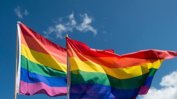 Regenbogenfahnen wehen im Wind Regenbogenfahnen wehen im Wind