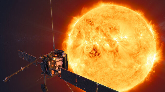 Bei einem Sonnensturm rasen Teilchen aus dem Zentrum des Sonnensystems auf Satelliten und Planeten zu.  FOTO: NASA/DPA