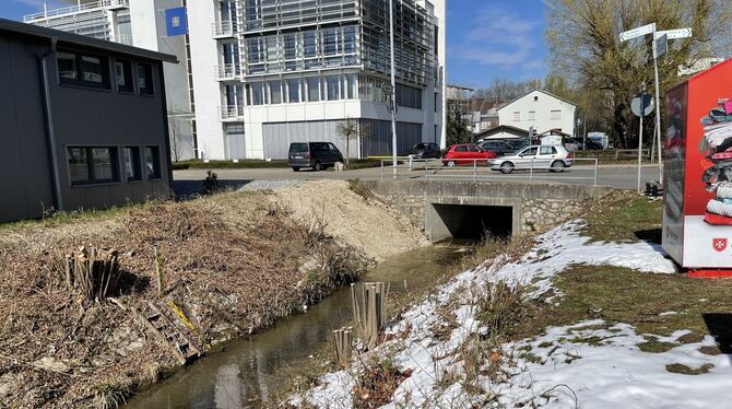 Der Leinsbach soll zum Schutz vor Hochwasser ein breiteres Bachbett erhalten. Deshalb muss unter anderem auch die Brücke in der