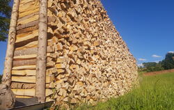 Ein Brennholzstapel bei St. Johann auf der Schwäbischen Alb. 