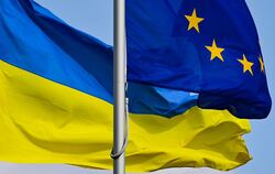 Fahnen der Ukraine und EU