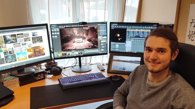 Tim Gerbers Arbeitsplatz im Homeoffice.