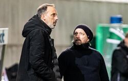 Der neue Vorstandsvorsitzende Alexander Wehrle (rechts) hat die Zukunft von Cheftrainer Pellegrino Matarazzo (links) und Sportdi