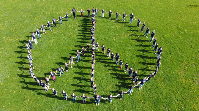 Die Gomadinger Sternbergschüler haben sich zum Peace-Zeichen formiert. FOTO: PRIVAT