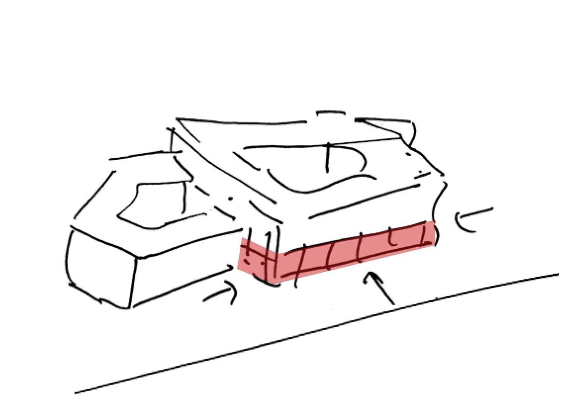 Konzeptskizze des Eingangsbereiches durch die Arkaden.