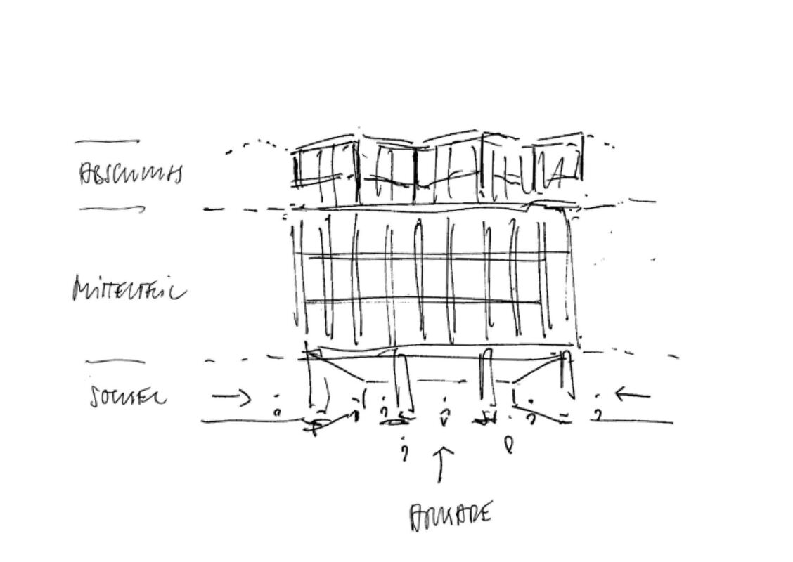 Konzeptskizze der Fassade.