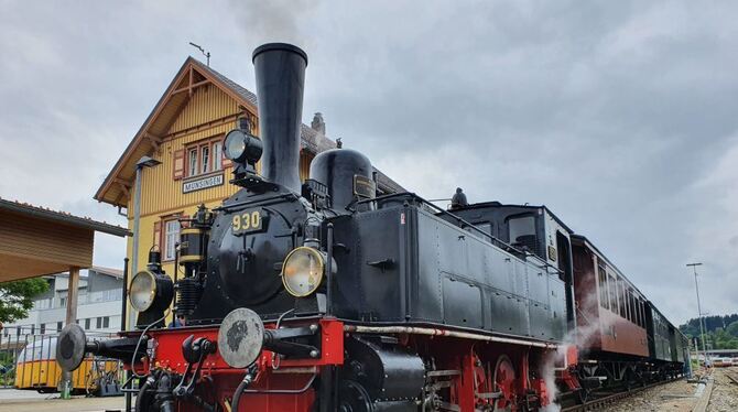 Ein Bild wie aus alten Zeiten: Die Lok T3 steht am Münsinger Bahnhof bereit.  FOTO: SAB
