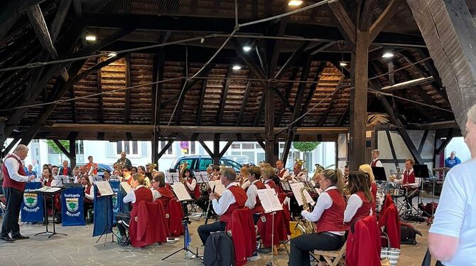 Stadtkapelle spielt unter Bruno Seitz in der offenen Marktkelter.  FOTO: STADTKAPELLE