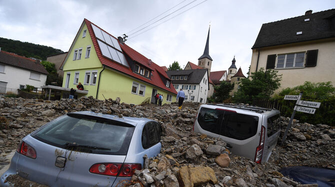 Der Orlacher Bach, sonst ein Rinnsal, richtete 2016 in Braunsbach nach schweren Unwettern enorme Schäden an.  FOTO: MURAT/DPA