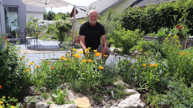 Siegfried Fischer hatte früher einen Steingarten. Jetzt gibt er der Natur viel Raum.  FOTOS: BLOCHING