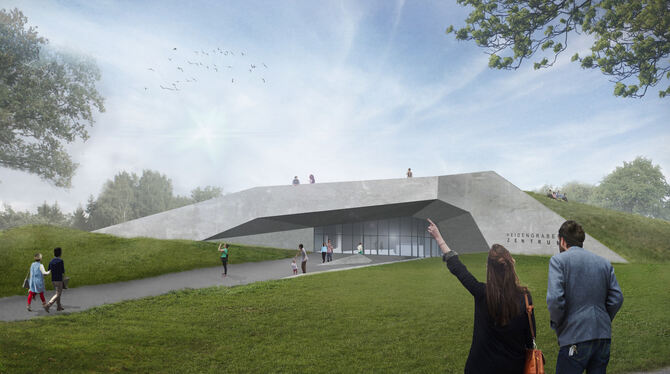 Das neue Keltenzentrum am Heidengraben nahe dem Burrenhof bei Hülben in einer optischen Präsentation der Architekten.  VISIUALIS