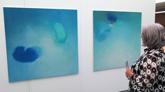 Zwei mit »foxtrott« betitelte Werke von Silvia Hornig in der Ausstellung in der Kreissparkasse. FOTO: STRÖHLE