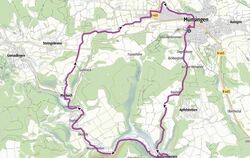 Die 26 Kilometer-Tour kann abgekürzt werden: ab Marbach einen Zug der Schwäbischen Alb-Bahn zurück nach Münsingen nehmen.  KARTE