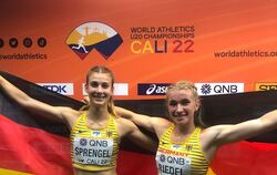 Sandrina Sprengel (links) von der LG Steinlach-Zollern freut sich über Bronze bei der U 20-WM. Serina Riedel (rechts) wird Zweit