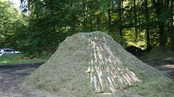 Der Kohlenmeiler ist abgedeckt, wird aber kurzfristig nicht angebrannt