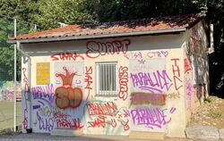 Das Gasverteilerhäusschen am Krüger-Park in Eningen (links) wurde jüngst erneut verunstaltet. Die Stadtentwässerung Reutlingen k