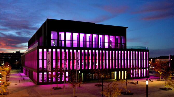 So hell wird die Stadthalle nachts nicht mehr beleuchtet.  FOTOS: NIETHAMMER