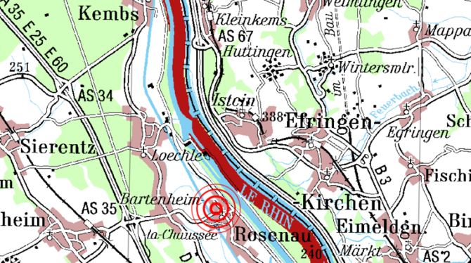 In der Nähe der Gemeinde Efringen-Kirchen lag laut Erdbebendienst Südwest das Epizentrum des Erdbebens.