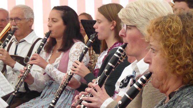 Der Musikverein Eningen spielte beim Weinfest auf.  FOTO: MAB