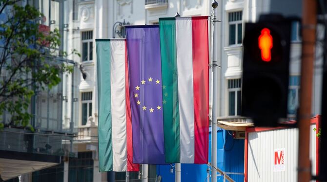 Ungarn-und EU-Flaggen Ungarn-und EU-Flaggen
